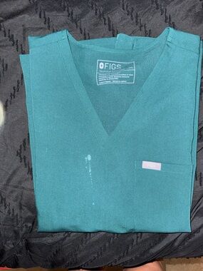Figs Teal V-Neck Scrub Top in forest green